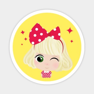 Cute Little Girl With Red Bow Magnet